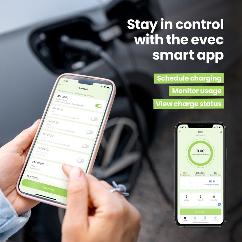 EVEC 22kW Commercial EV Charger, Tethered, Type 2, Black - VEC04
